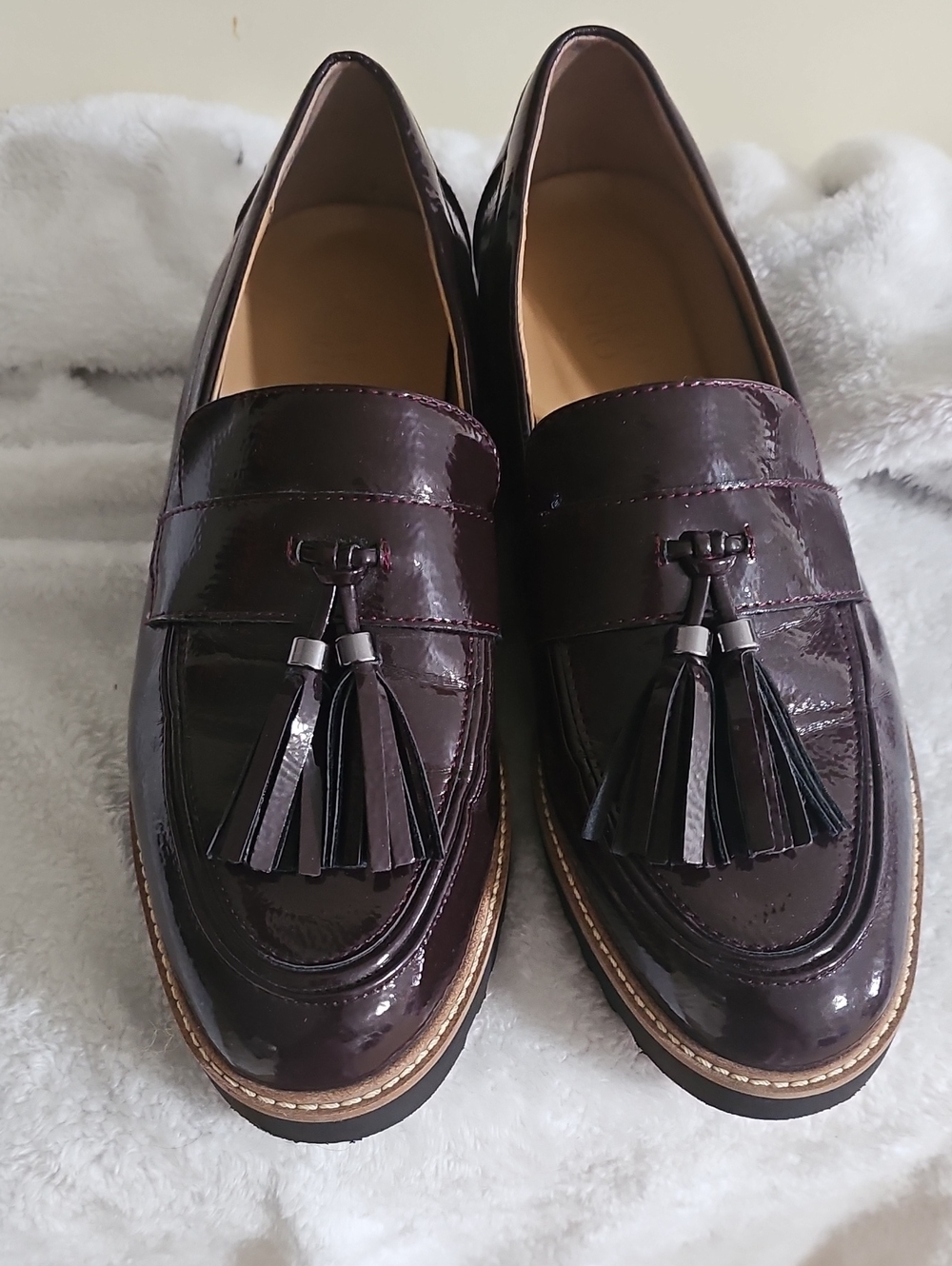 Franco Sarto Women's Tassel Loafers in Dark Burgundy Patent